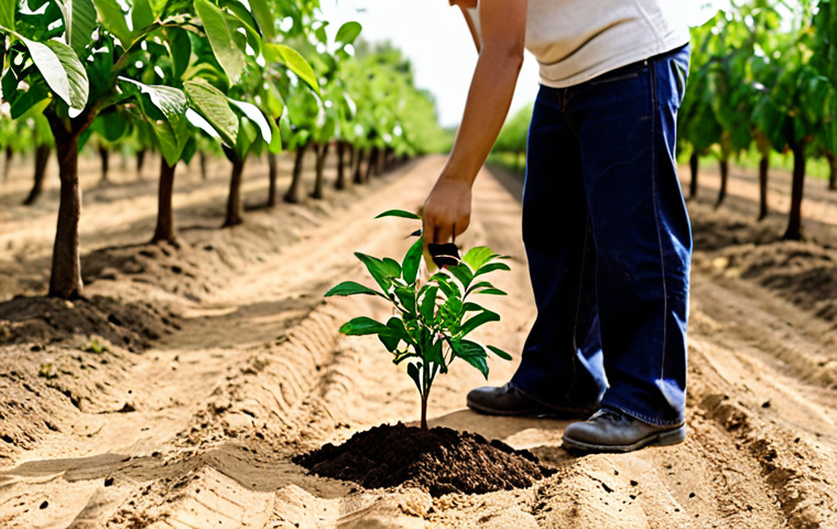 **Image Prompt:** A young adult planting a small tree sapling in fertile soil, with dollar bills subtly growing amongst the leaves. In the background, a vast orchard of mature trees laden with fruit symbolizes long-term financial growth. Warm, optimistic lighting.