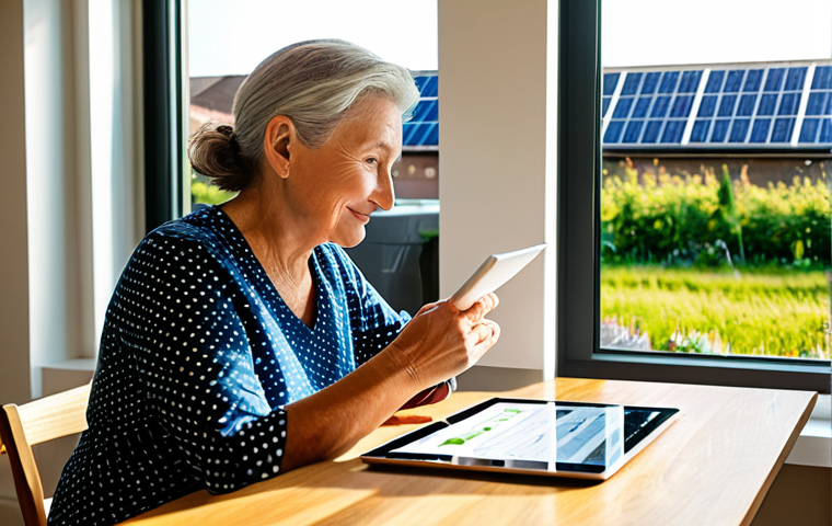 **
"A mature couple, fully clothed in appropriate casual attire, reviewing documents at their dining room table, bathed in warm sunlight. The woman is pointing to a graph on a tablet displaying upward trending lines. Behind them is a window overlooking a flourishing community garden with solar panels in the distance. Concept of ethical investing and financial well-being. Safe for work, appropriate content, fully clothed, professional, modest, perfect anatomy, correct proportions, well-formed hands, natural body proportions, family-friendly."
**